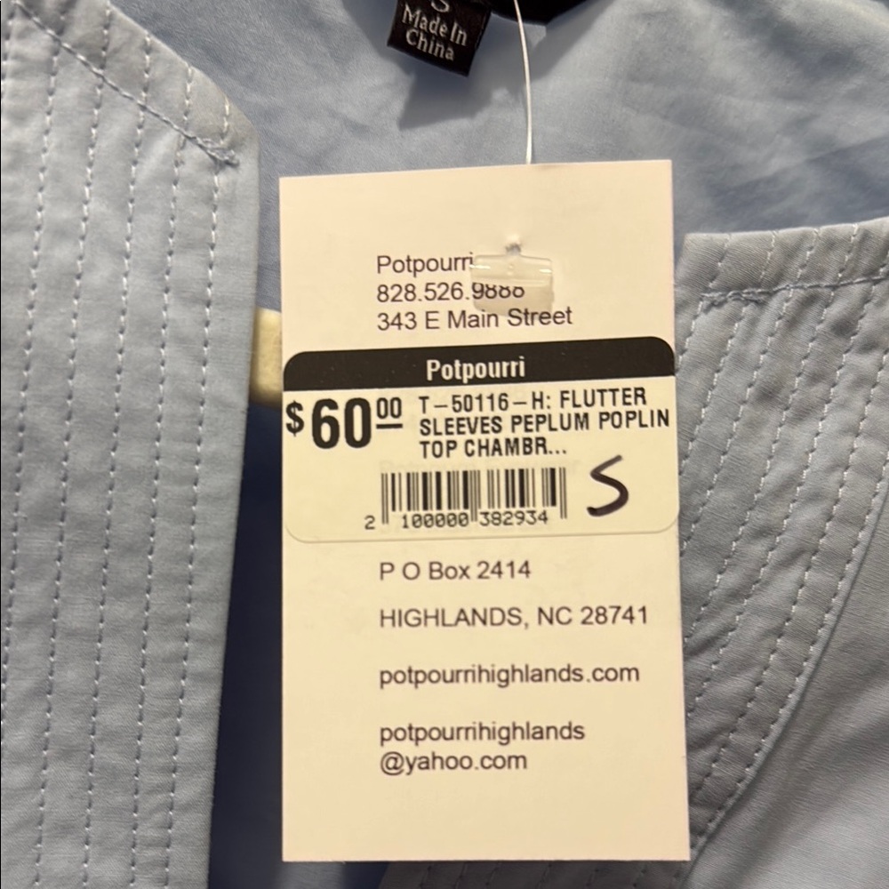 Light Blue Ruffle Sleeve Waist-Tie Top - Picture 8 of 8